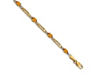10k Yellow Gold and Rhodium Over 10k Yellow Gold Diamond and Citrine Bracelet
