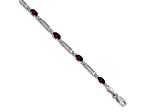 Rhodium Over 10k White Gold Diamond and Garnet Bracelet