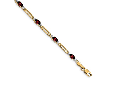 10k Yellow Gold and Rhodium Over 10k Yellow Gold Diamond and Garnet Bracelet