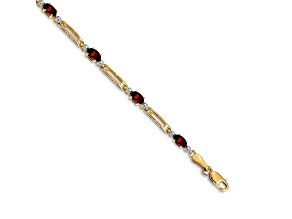 10k Yellow Gold and Rhodium Over 10k Yellow Gold Diamond and Garnet Bracelet