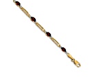 10k Yellow Gold and Rhodium Over 10k Yellow Gold Diamond and Garnet Bracelet