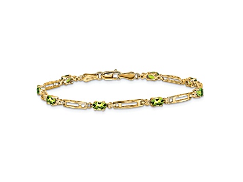 10k Yellow Gold and Rhodium Over 10k Yellow Gold Diamond and Peridot Bracelet