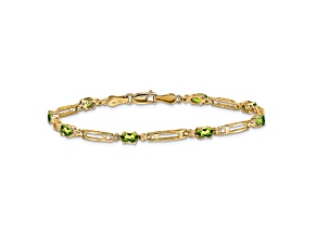 10k Yellow Gold and Rhodium Over 10k Yellow Gold Diamond and Peridot Bracelet
