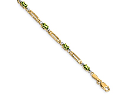 10k Yellow Gold and Rhodium Over 10k Yellow Gold Diamond and Peridot Bracelet