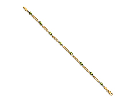 10k Yellow Gold and Rhodium Over 10k Yellow Gold Diamond and Peridot Bracelet