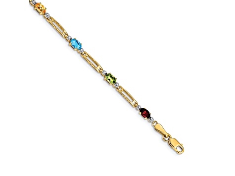 10k Yellow Gold and Rhodium Over 10k Yellow Gold Fancy Diamond and Multi-Gemstone Rainbow Bracelet