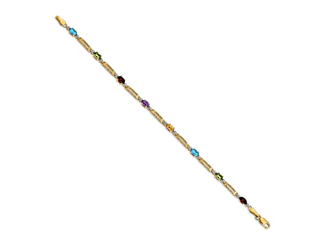 10k Yellow Gold and Rhodium Over 10k Yellow Gold Fancy Diamond and Multi-Gemstone Rainbow Bracelet