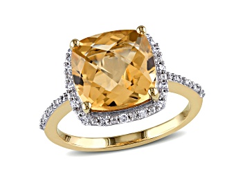 Picture of 4ct Citrine and 0.10ctw Diamond 10k Yellow Gold Ring