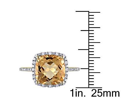 4ct Citrine and 0.10ctw Diamond 10k Yellow Gold Ring