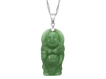 Picture of Sterling Silver Jadeite 32x17MM  Buddha Pendant with Singapore Chain