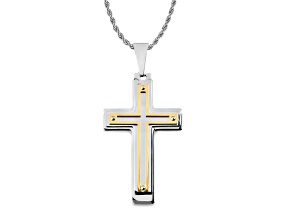 Invicta Jewelry Men's Yellow Two Tone Steel Multi Layer Cross Pendant Necklace - 24"