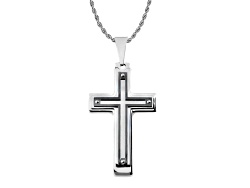 316L Stainless Steel Inverted Cross Pendant Necklace – Gold Tone/Black, Cuban Chain, Unisex