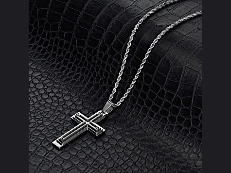 Invicta Jewelry Men's Black Two Tone Steel Multi Layer Cross