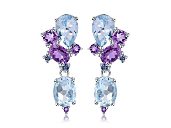 Picture of Sky Blue Topaz, Amethyst and CZ Rhodium Over Sterling Silver Earrings