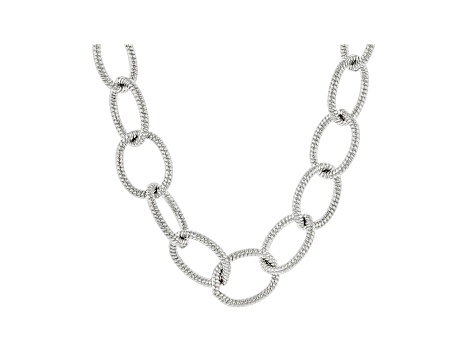Judith Ripka Rhodium Over Sterling Silver Textured Rolo Chain Necklace