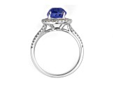 Oval Blue Sapphire and White Diamond 18K White Gold Ring. 4.47 CTW