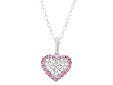 Lab Ruby And White Cubic Zirconia Rhodium Over Silver Children's Heart Pendant With Chain 0.28ctw