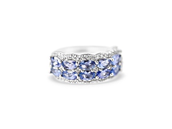 Picture of Rhodium Over Sterling Silver Oval Tanzanite and White Zircon Ring 3.11ctw