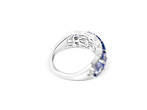 Rhodium Over Sterling Silver Oval Tanzanite and White Zircon Ring 3.11ctw