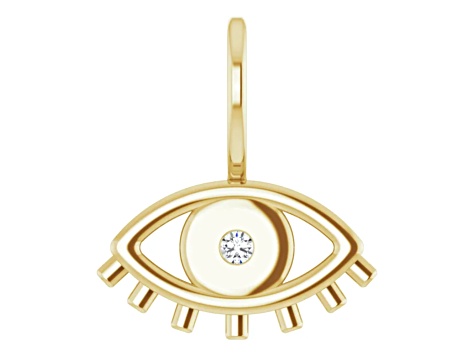 14K Yellow Gold 0.02ctw Diamond Accent Evil Eye Charm Pendant.