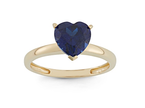 Lab Created Sapphire 10K Yellow Gold Heart Ring 2.25ctw