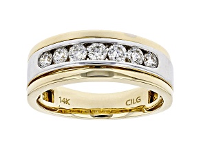 White Lab-Grown Diamond Ring 14k Yellow Gold Mens Ring 0.75ctw