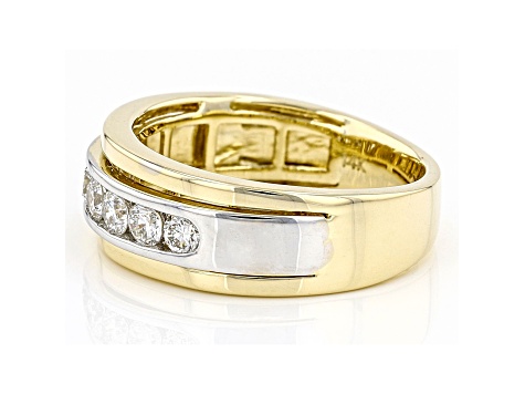 White Lab-Grown Diamond 14k Yellow Gold Mens Ring 0.75ctw