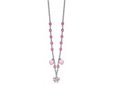 Rhodium Over Sterling Silver Crystal and Pink Enamel Heart with 1-inch Extension Children's Necklace