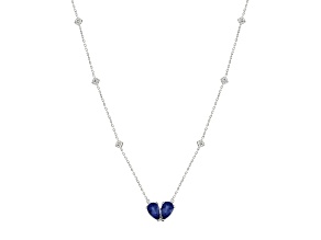 10K White Gold 0.50CTW Pear Lab Created Blue Sapphire and Round Lab-Grown White Diamond Necklace