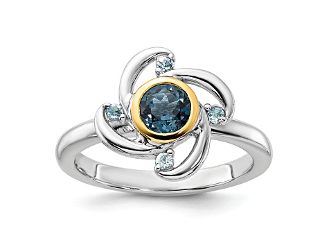 Rhodium Over Sterling Silver with 14K Accent London Blue Topaz and Swiss Blue Topaz Ring