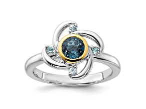 Rhodium Over Sterling Silver with 14K Accent London Blue Topaz and Swiss Blue Topaz Ring