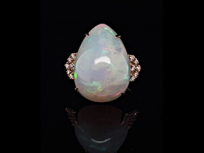Ethiopian Opal Pear Shape Cabochon and Round Diamond 14K Yellow Gold Ring, 17.54ctw