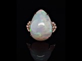 Ethiopian Opal Pear Shape Cabochon and Round Diamond 14K Yellow Gold Ring, 17.54ctw
