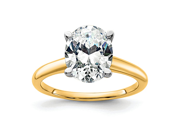 14K Yellow Gold With White Gold Accents 3 ct. G H I True Light Oval Moissanite Solitaire Ring
