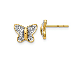 Picture of 14k Yellow Gold and Rhodium Over 14k Yellow Gold Diamond Butterfly Stud Earrings