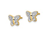 14k Yellow Gold and Rhodium Over 14k Yellow Gold Diamond Butterfly Stud Earrings