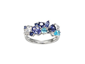 Blue Cubic Zirconia Rhodium Over Sterling Silver Ring 3.21ctw