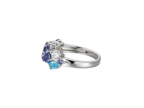 Blue Cubic Zirconia Rhodium Over Sterling Silver Ring 3.21ctw