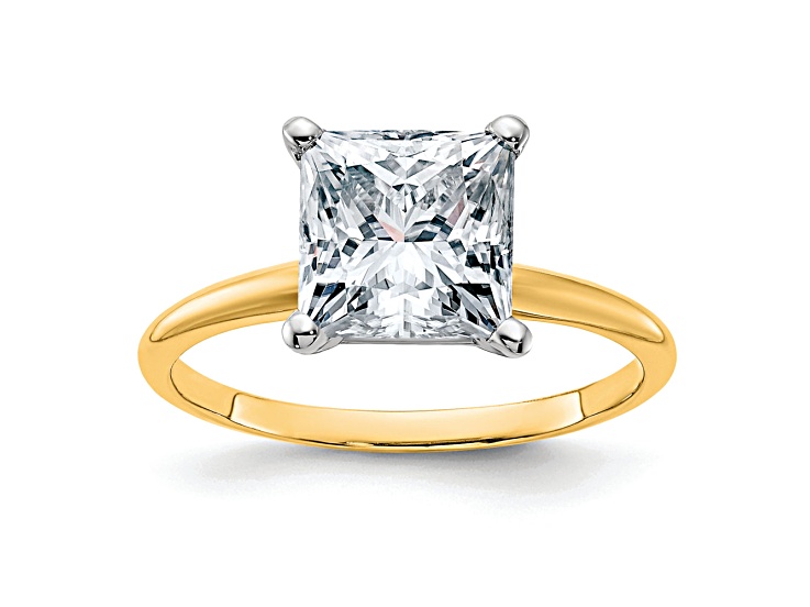 14K Yellow Gold With White Gold Accents 2 1/2ctw G H I True Light Princess Moissanite Solitaire Ring
