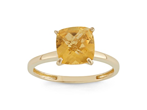 Square Cushion Citrine 10K Yellow Gold Ring 1.50ctw