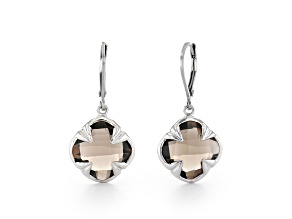 Brown Cushion Smoky Quartz Sterling Silver Clover Earrings 10ctw