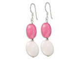 Sterling Silver Pink and White Jadeite and Crystal Shepherd Hook Earrings