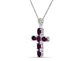 Red Ruby with White Diamond Accent Rhodium Over Sterling Silver Pendant with Chain 2.60ct