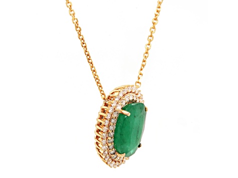 3.50 Ctw Emerald and 0.46 Ctw White Diamond Pendant in 14K YG