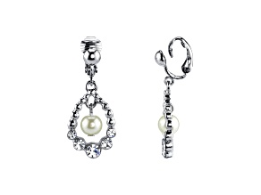 1928 Jewelry Silver-Tone Simulated Pearl Crystal Clip Earrings