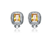 Yellow Cubic Zirconia, Rhodium Plated over Sterling Silver Button Earrings