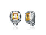 Yellow Cubic Zirconia, Rhodium Plated over Sterling Silver Button Earrings