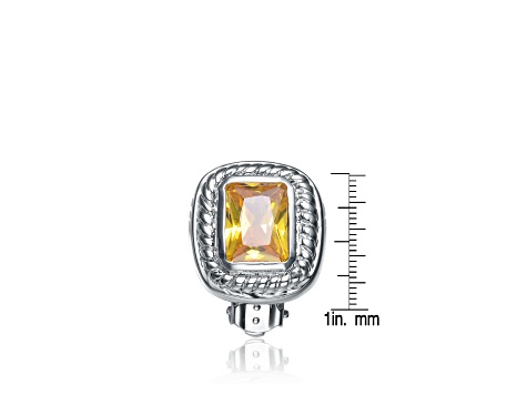 Yellow Cubic Zirconia, Rhodium Plated over Sterling Silver Button Earrings