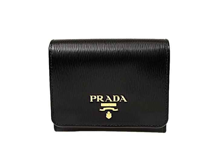Prada Vitello Move Trifold Compact Wallet Black Leather Logo Prada Vitello Move Trifold Compact Wallet Black Leather Logo