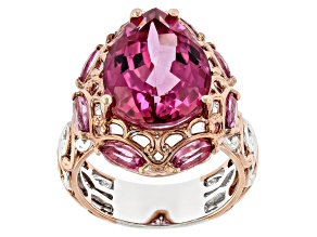 Pink Topaz Rhodium And 18k Rose Gold Over Palladium Sterling Silver Ring 12.81ctw